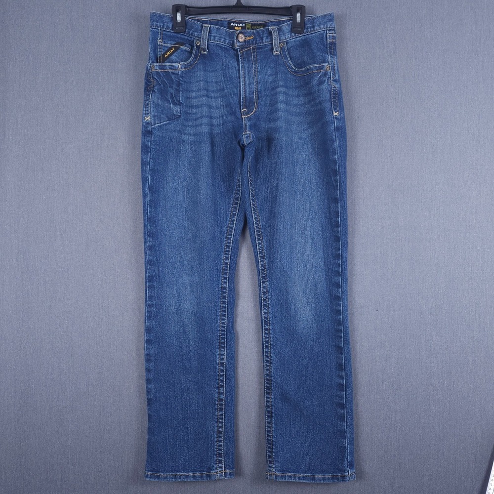 Ariat Rebar M5 Mens 34x32 (Fits 33x31) Ironside Straight Leg Stackable Denim